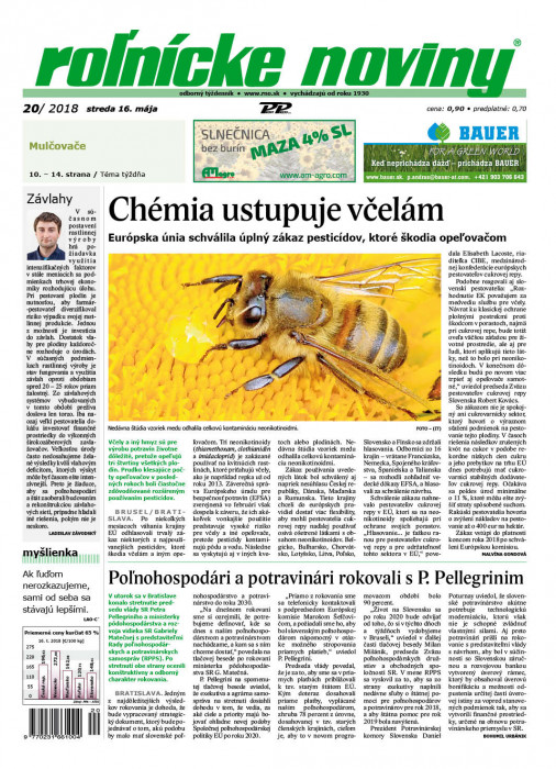 Obálka titulu Rolnické noviny - vydání č. 20/2018