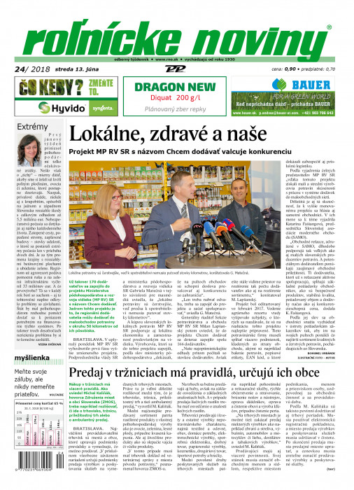 Obálka titulu Rolnické noviny - vydání č. 24/2018