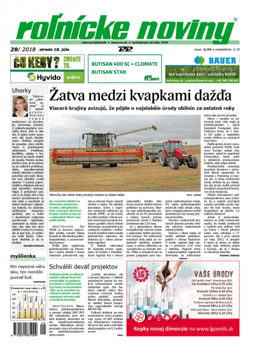 Obálka titulu Rolnické noviny - vydání č. 29/2018