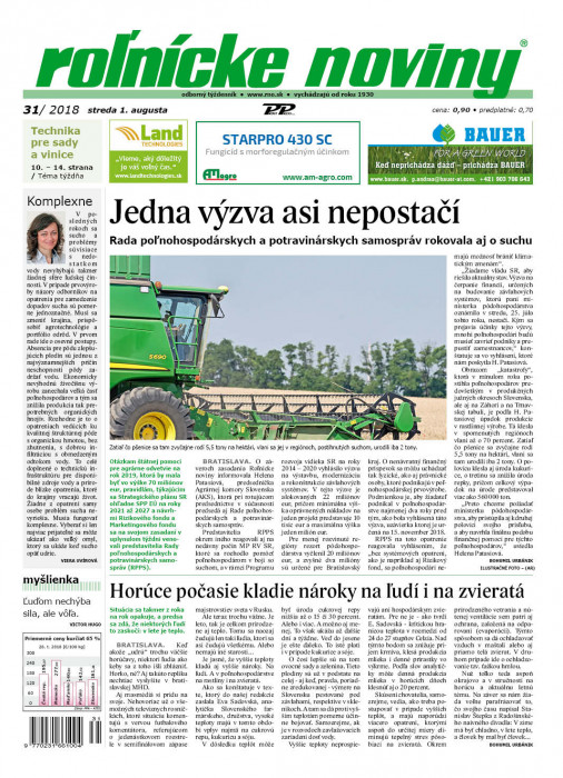Obálka titulu Rolnické noviny - vydání č. 31/2018