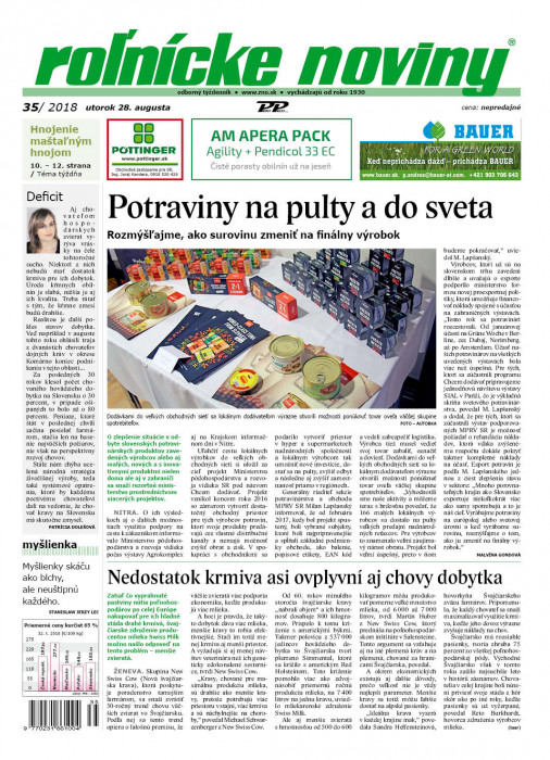 Obálka titulu Rolnické noviny - vydání č. 35/2018