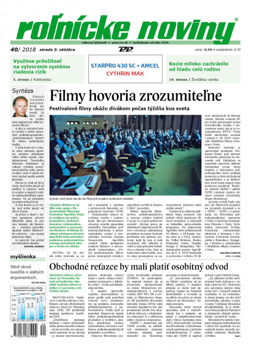 Obálka titulu Rolnické noviny - vydání č. 40/2018