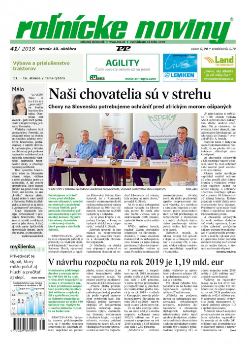 Obálka titulu Rolnické noviny - vydání č. 41/2018