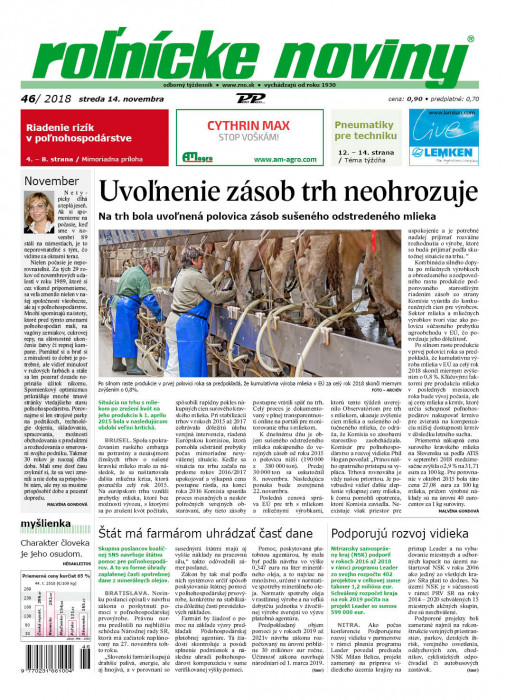 Obálka titulu Rolnické noviny - vydání č. 46/2018