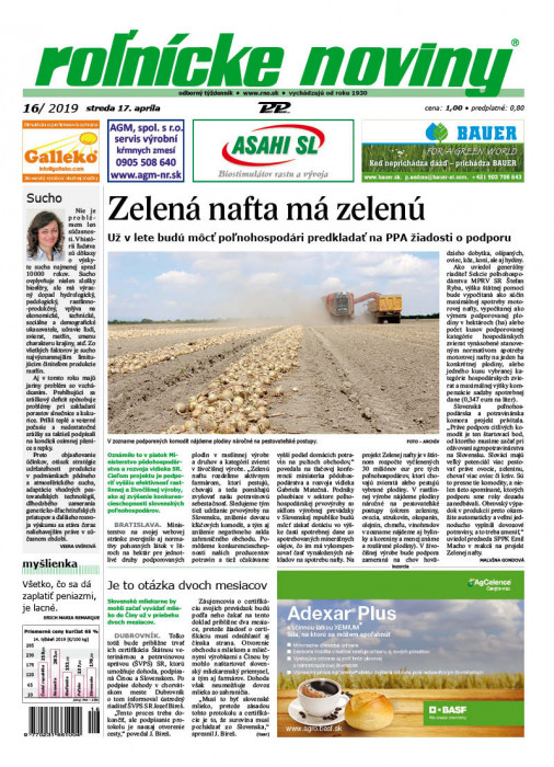 Obálka titulu Rolnické noviny - vydání č. 16/2019