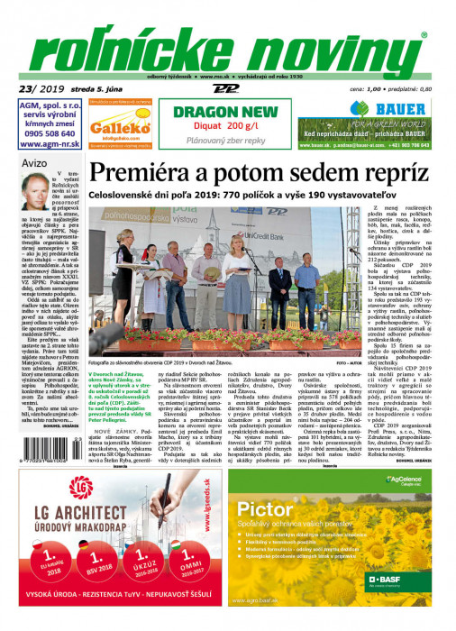 Obálka titulu Rolnické noviny - vydání č. 23/2019