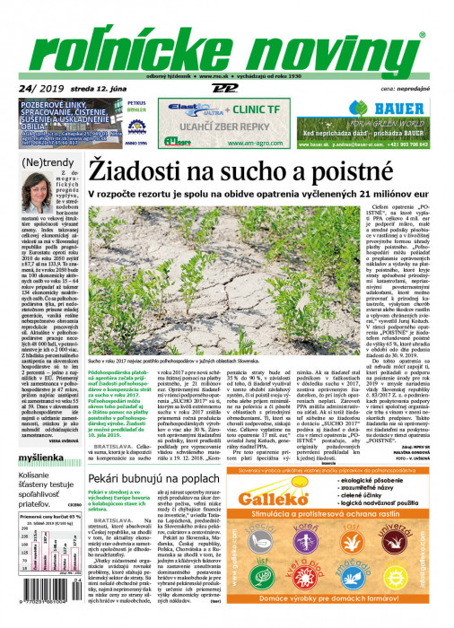 Obálka titulu Rolnické noviny - vydání č. 24/2019