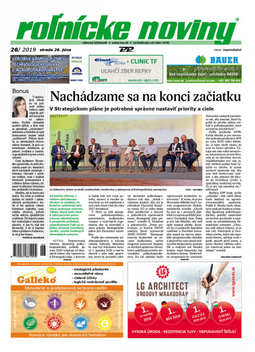 Obálka titulu Rolnické noviny - vydání č. 26/2019