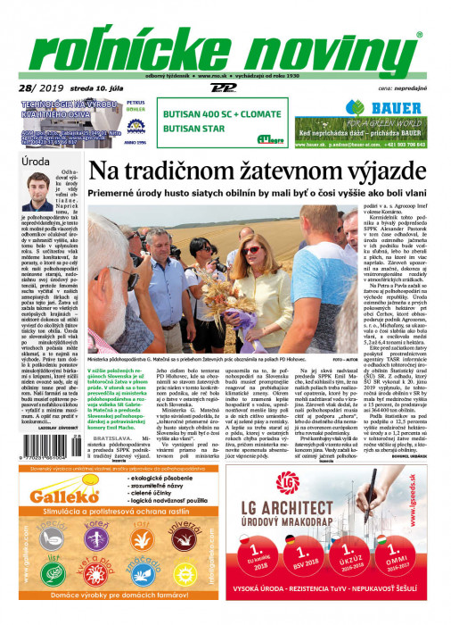 Obálka titulu Rolnické noviny - vydání č. 28/2019