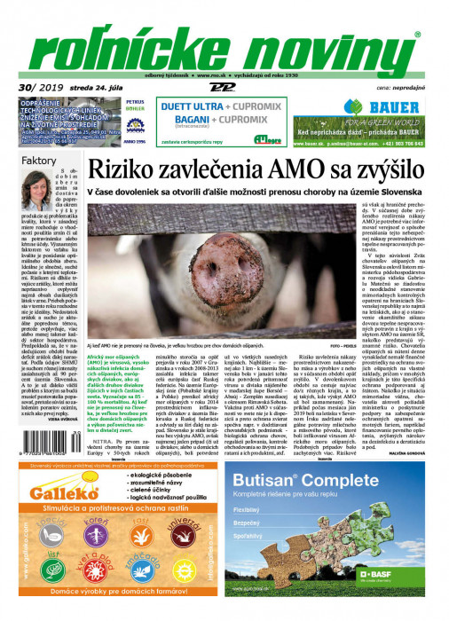 Obálka titulu Rolnické noviny - vydání č. 30/2019