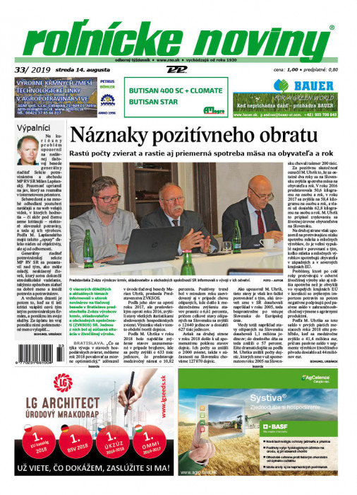 Obálka titulu Rolnické noviny - vydání č. 33/2019