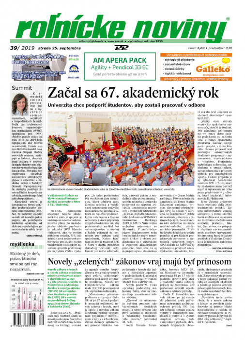 Obálka titulu Rolnické noviny - vydání č. 39/2019