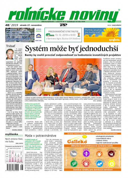 Obálka titulu Rolnické noviny - vydání č. 48/2019