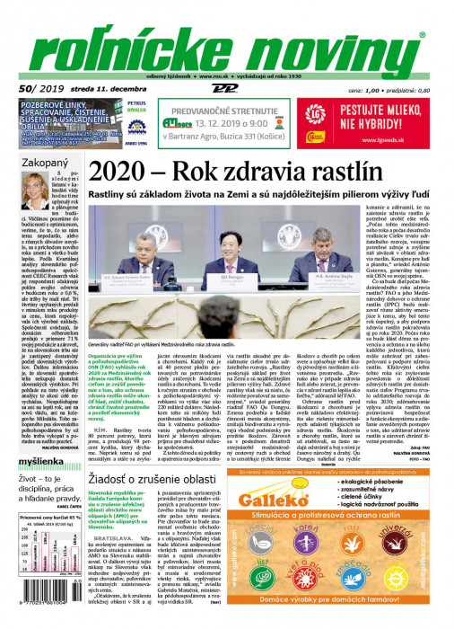 Obálka titulu Rolnické noviny - vydání č. 50/2019