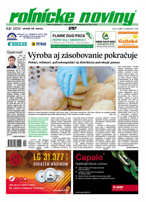 Obálka titulu Rolnické noviny - vydání č. 12/2020