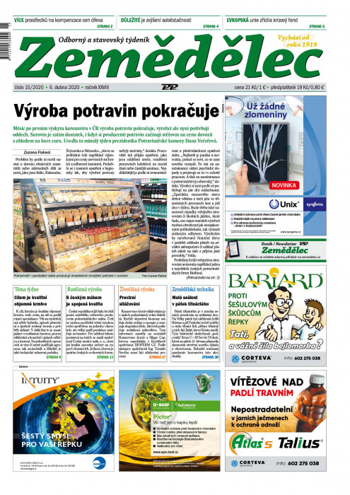 Obálka titulu Rolnické noviny - vydání č. 15/2020