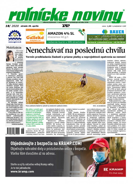 Obálka titulu Rolnické noviny - vydání č. 18/2020