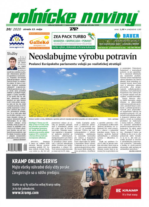 Obálka titulu Rolnické noviny - vydání č. 20/2020
