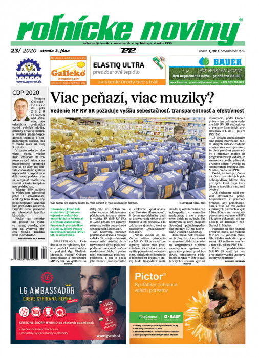 Obálka titulu Rolnické noviny - vydání č. 23/2020