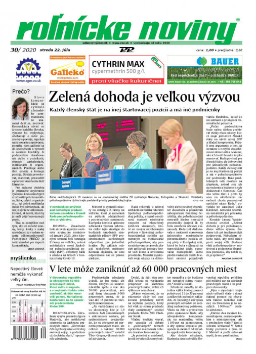 Obálka titulu Rolnické noviny - vydání č. 30/2020