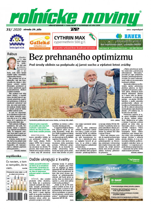 Obálka titulu Rolnické noviny - vydání č. 31/2020