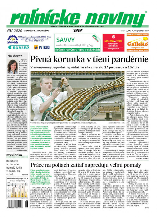 Obálka titulu Rolnické noviny - vydání č. 45/2020