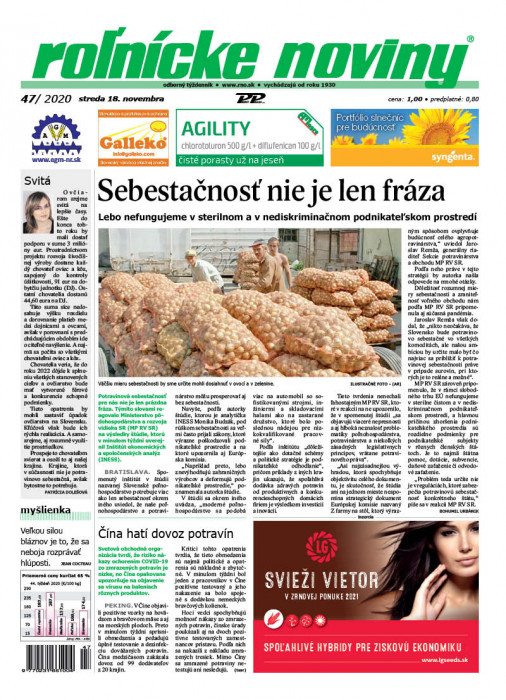 Obálka titulu Rolnické noviny - vydání č. 47/2020