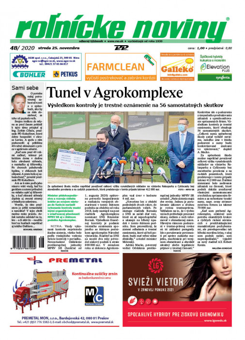 Obálka titulu Rolnické noviny - vydání č. 48/2020