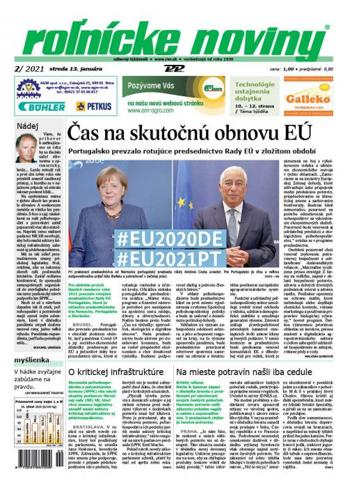 Obálka titulu Rolnické noviny - vydání č. 2/2021