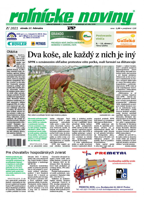 Obálka titulu Rolnické noviny - vydání č. 7/2021