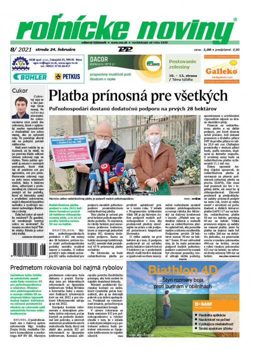 Obálka titulu Rolnické noviny - vydání č. 8/2021