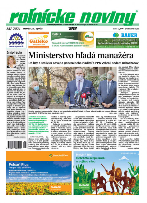 Obálka titulu Rolnické noviny - vydání č. 15/2021