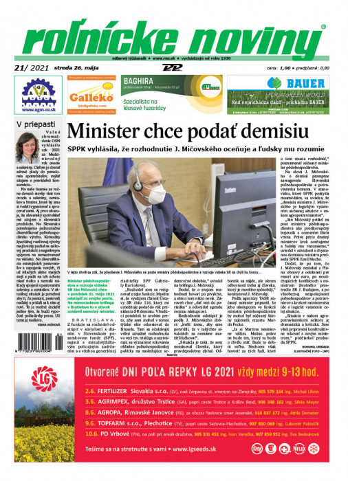Obálka titulu Rolnické noviny - vydání č. 21/2021
