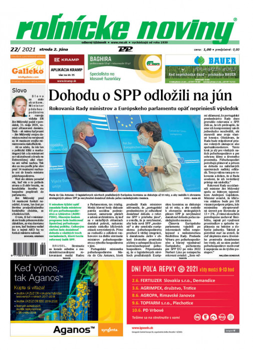 Obálka titulu Rolnické noviny - vydání č. 22/2021