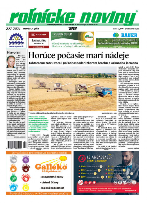 Obálka titulu Rolnické noviny - vydání č. 27/2021