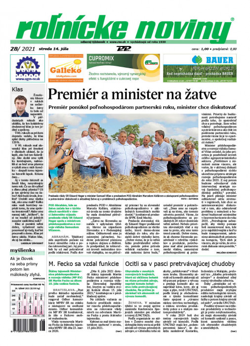 Obálka titulu Rolnické noviny - vydání č. 28/2021