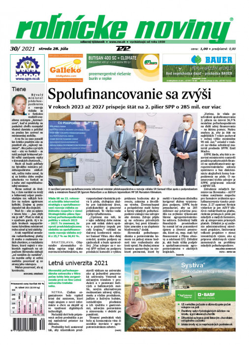 Obálka titulu Rolnické noviny - vydání č. 30/2021