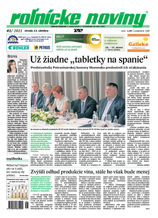 Obálka titulu Rolnické noviny - vydání č. 41/2021