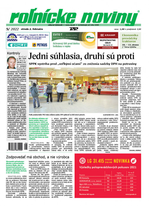 Obálka titulu Rolnické noviny - vydání č. 5/2022