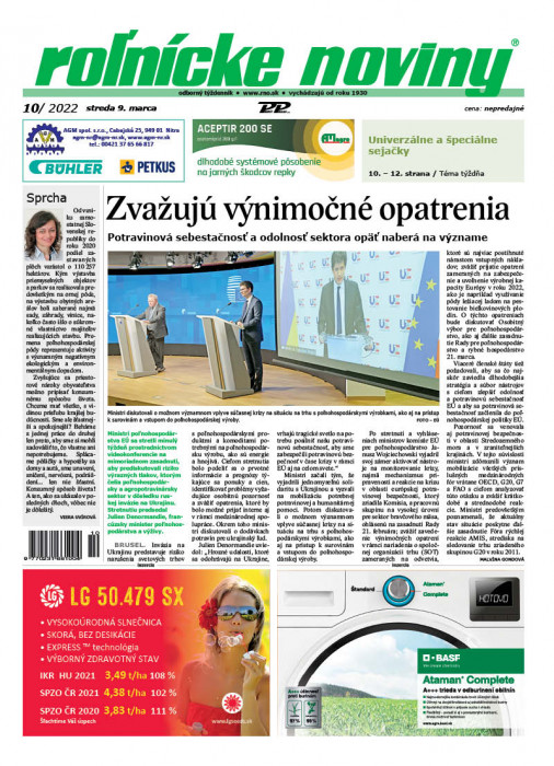 Obálka titulu Rolnické noviny - vydání č. 10/2022