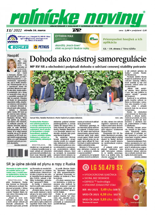 Obálka titulu Rolnické noviny - vydání č. 11/2022