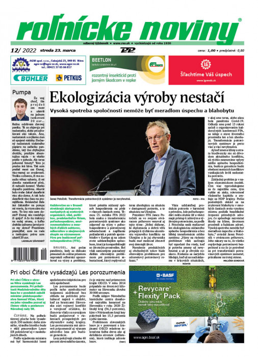 Obálka titulu Rolnické noviny - vydání č. 12/2022