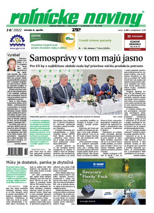 Obálka titulu Rolnické noviny - vydání č. 14/2022