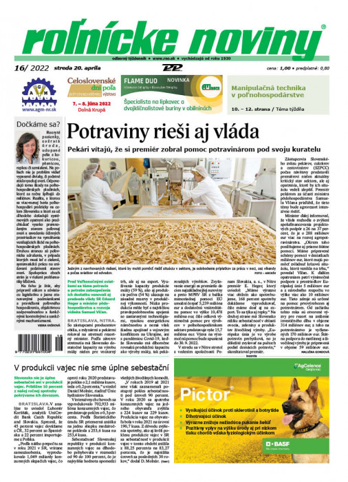 Obálka titulu Rolnické noviny - vydání č. 16/2022