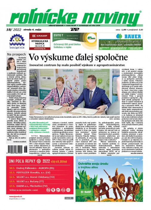 Obálka titulu Rolnické noviny - vydání č. 18/2022