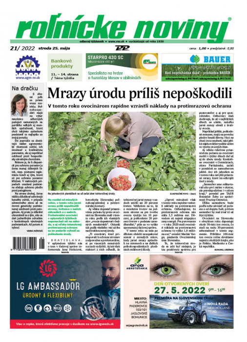 Obálka titulu Rolnické noviny - vydání č. 21/2022