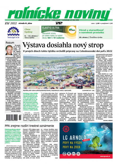 Obálka titulu Rolnické noviny - vydání č. 23/2022
