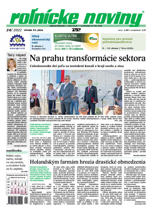 Obálka titulu Rolnické noviny - vydání č. 24/2022