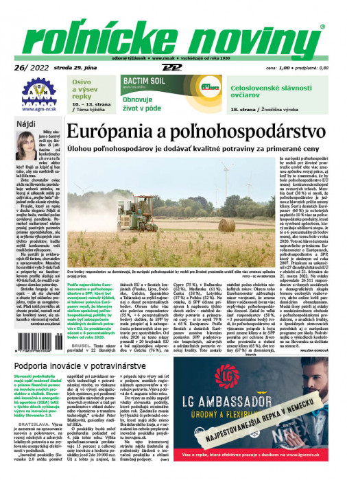 Obálka titulu Rolnické noviny - vydání č. 26/2022