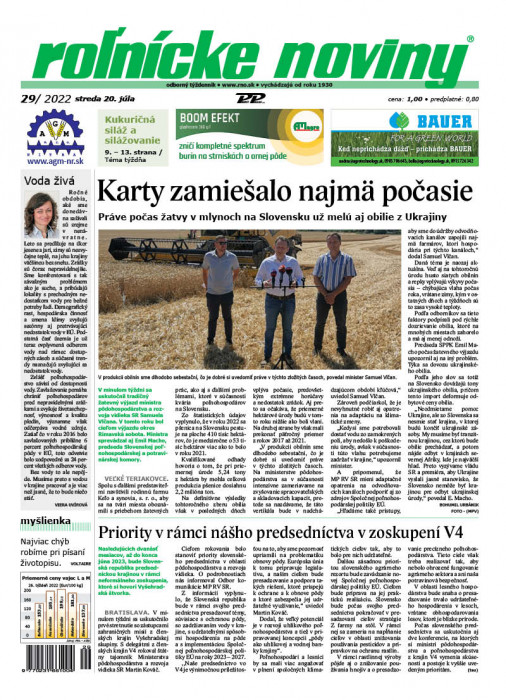 Obálka titulu Rolnické noviny - vydání č. 29/2022